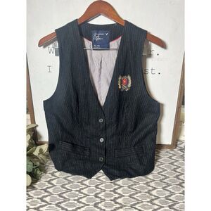 Vintage American Eagle Pinstriped V-Neck Wool Vest Pockets Size XL Waistcoat.  K
